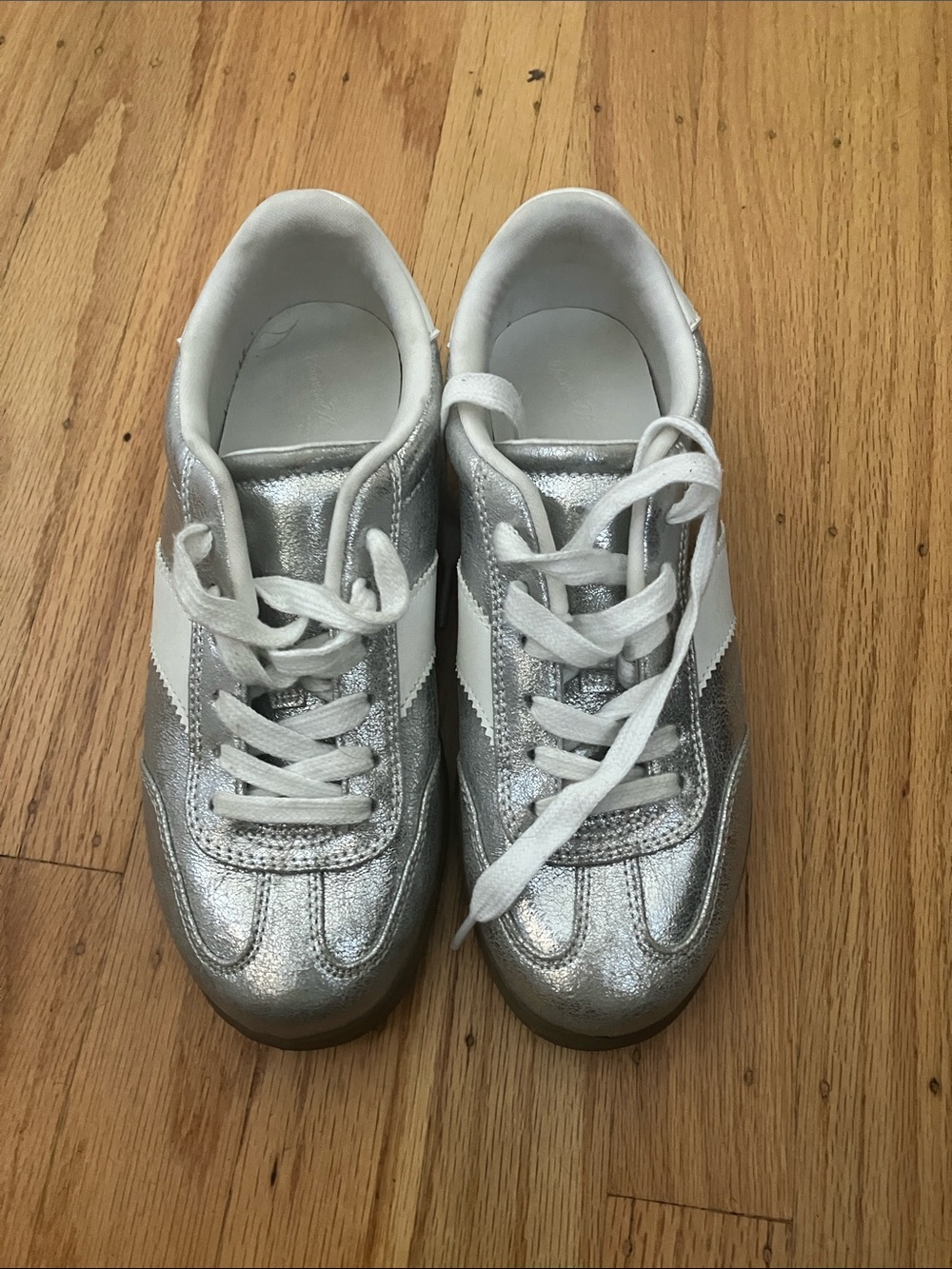 Metallic Silver Women's Lace-Up Athletic Sneakers